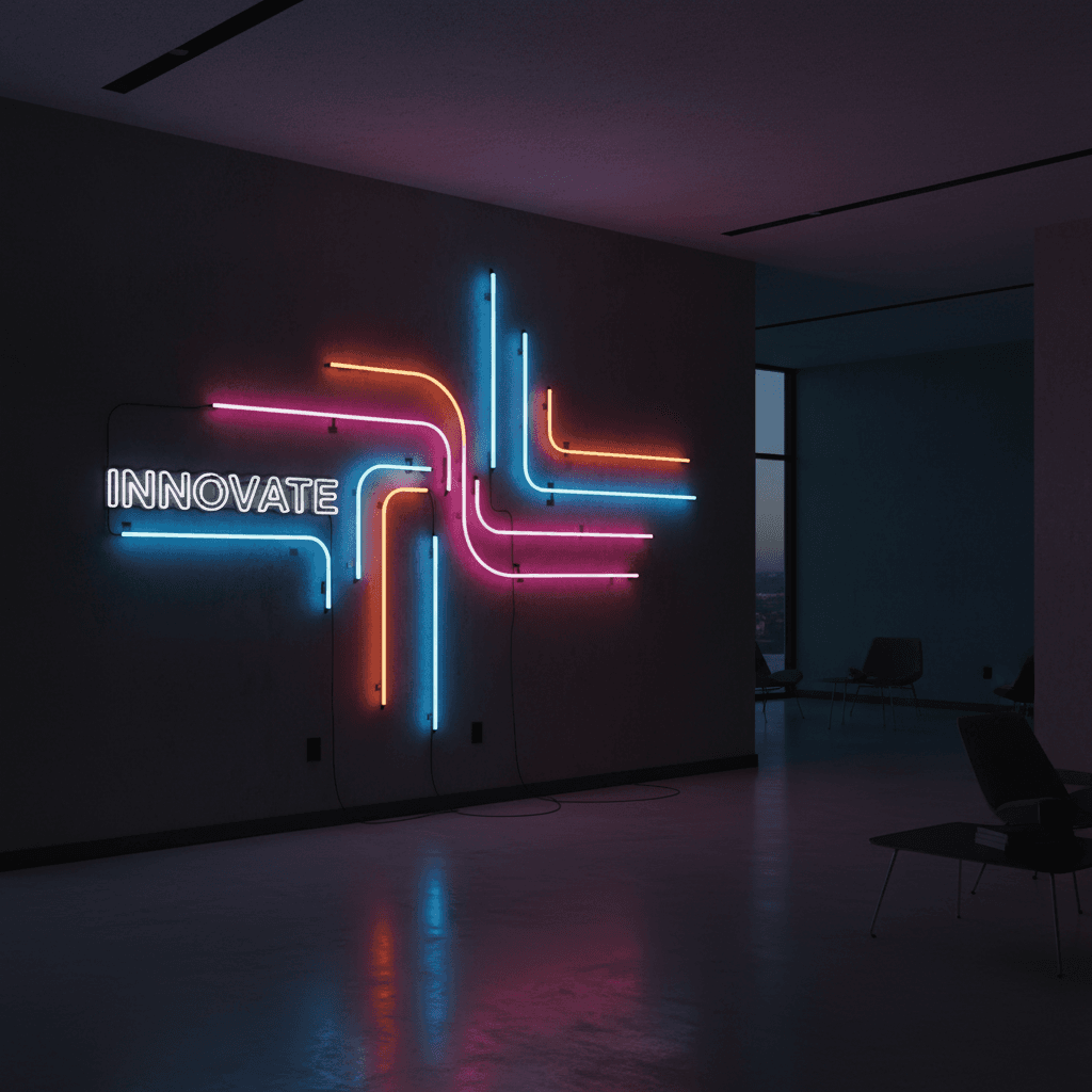 Modern neon flex art installation in contemporary interior space