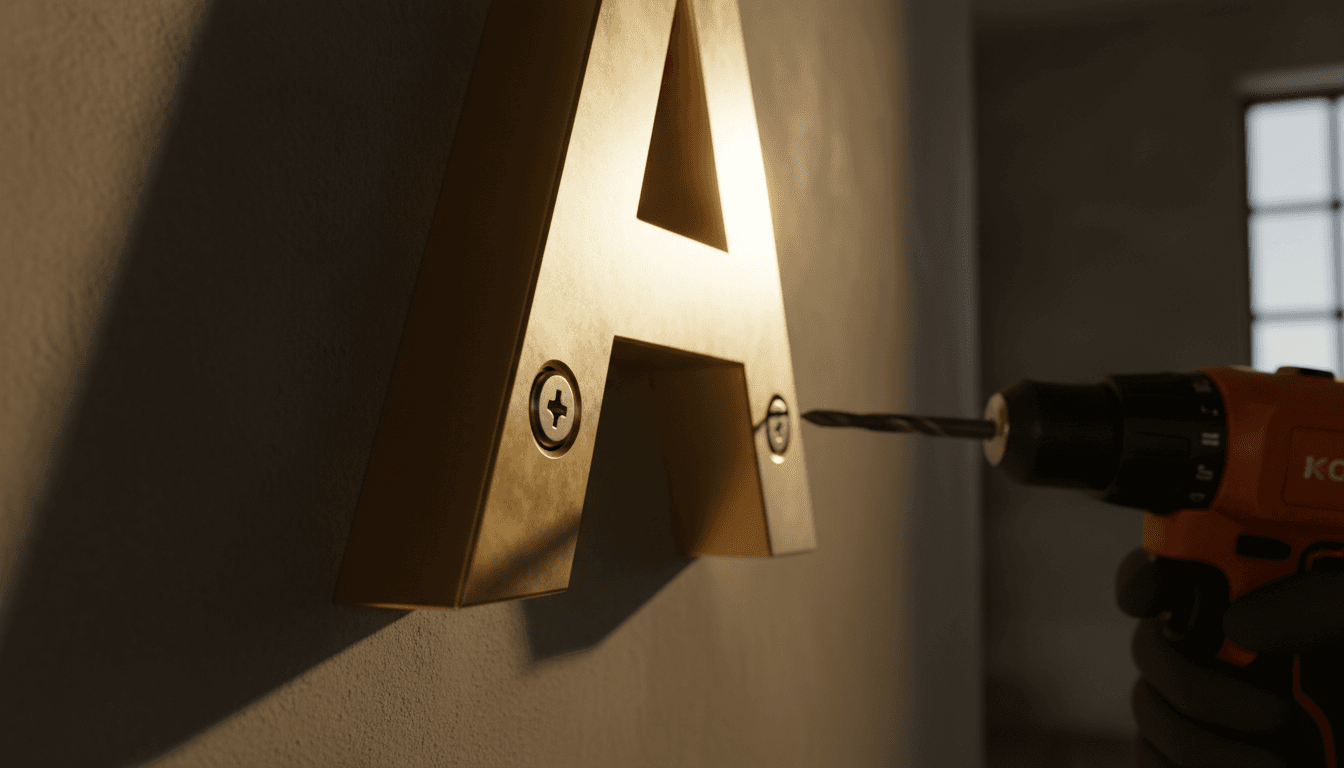 Close-up detail of premium stainless steel lettering installation