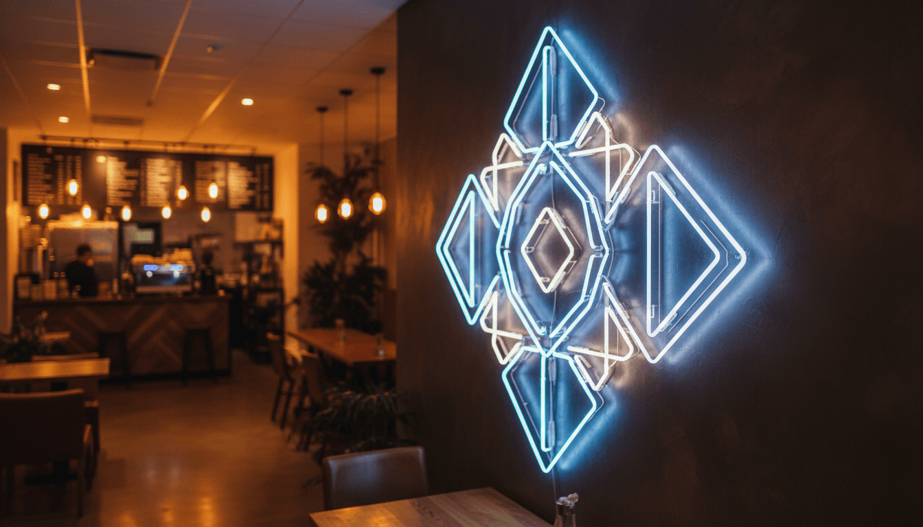 Neon Flex Art installation in modern cafe interior