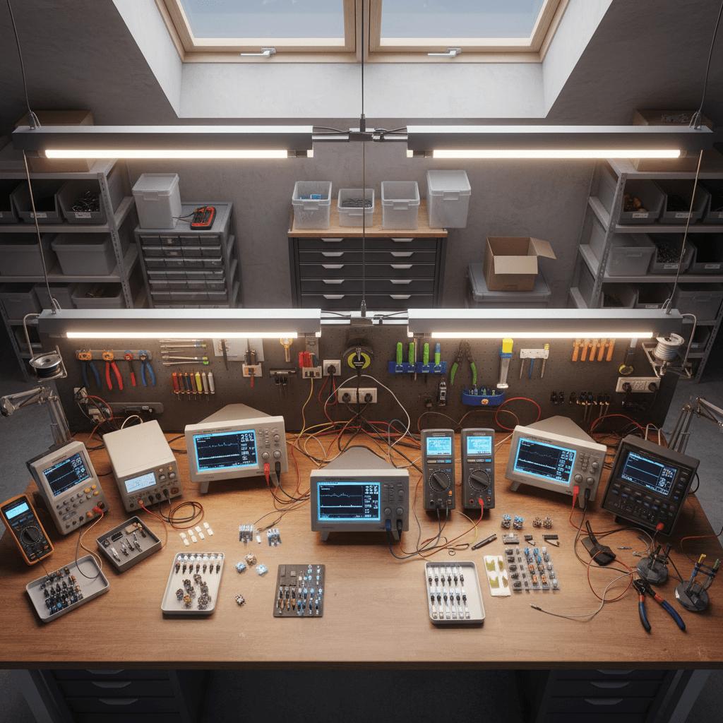 LED component testing and quality check at workbench