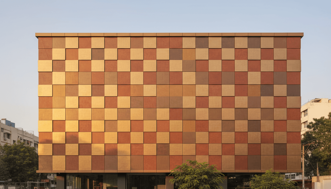 Building exterior with modern ACP elevation panel cladding installed