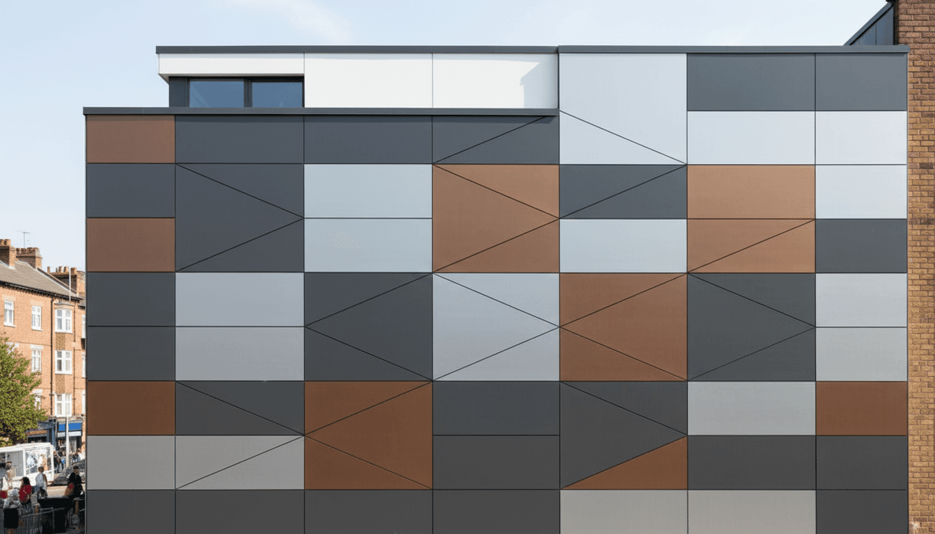Building elevation with aluminum composite panel installation