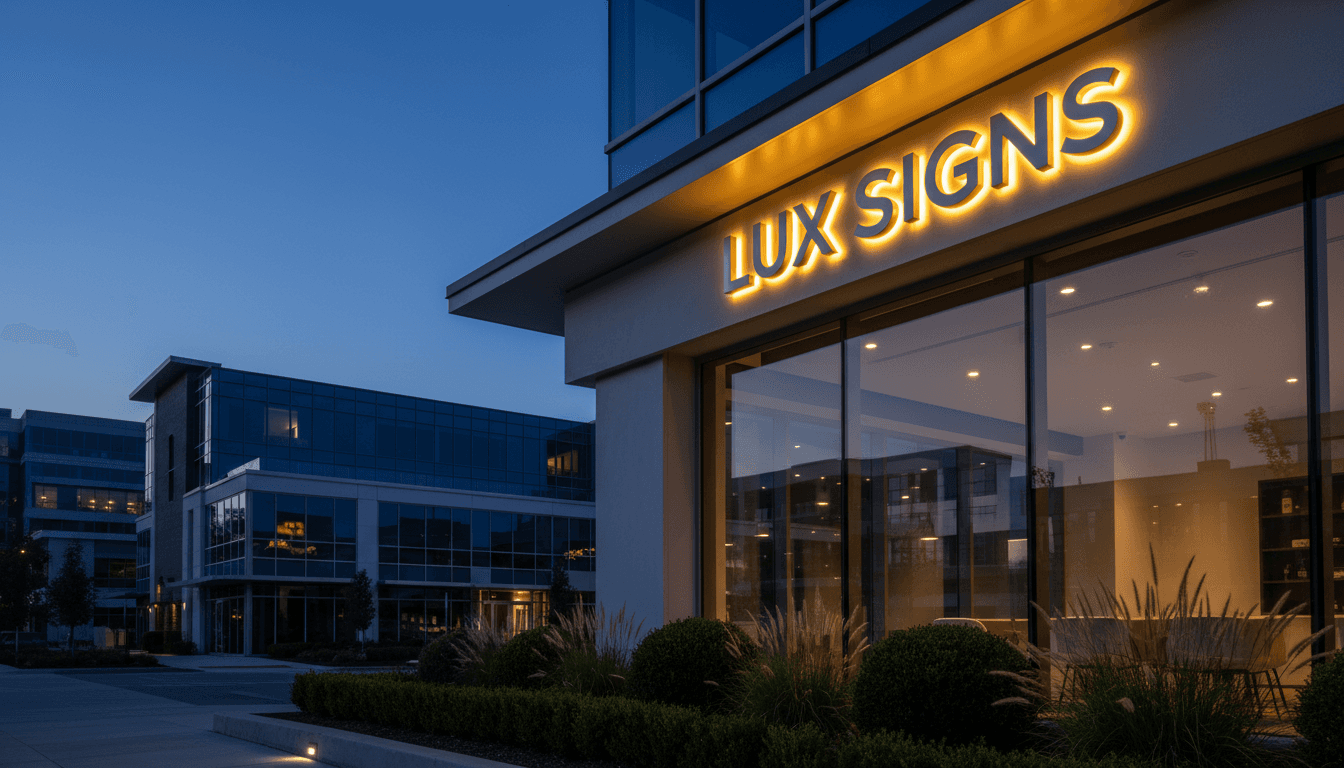 Modern storefront with premium illuminated channel letter signage at dusk