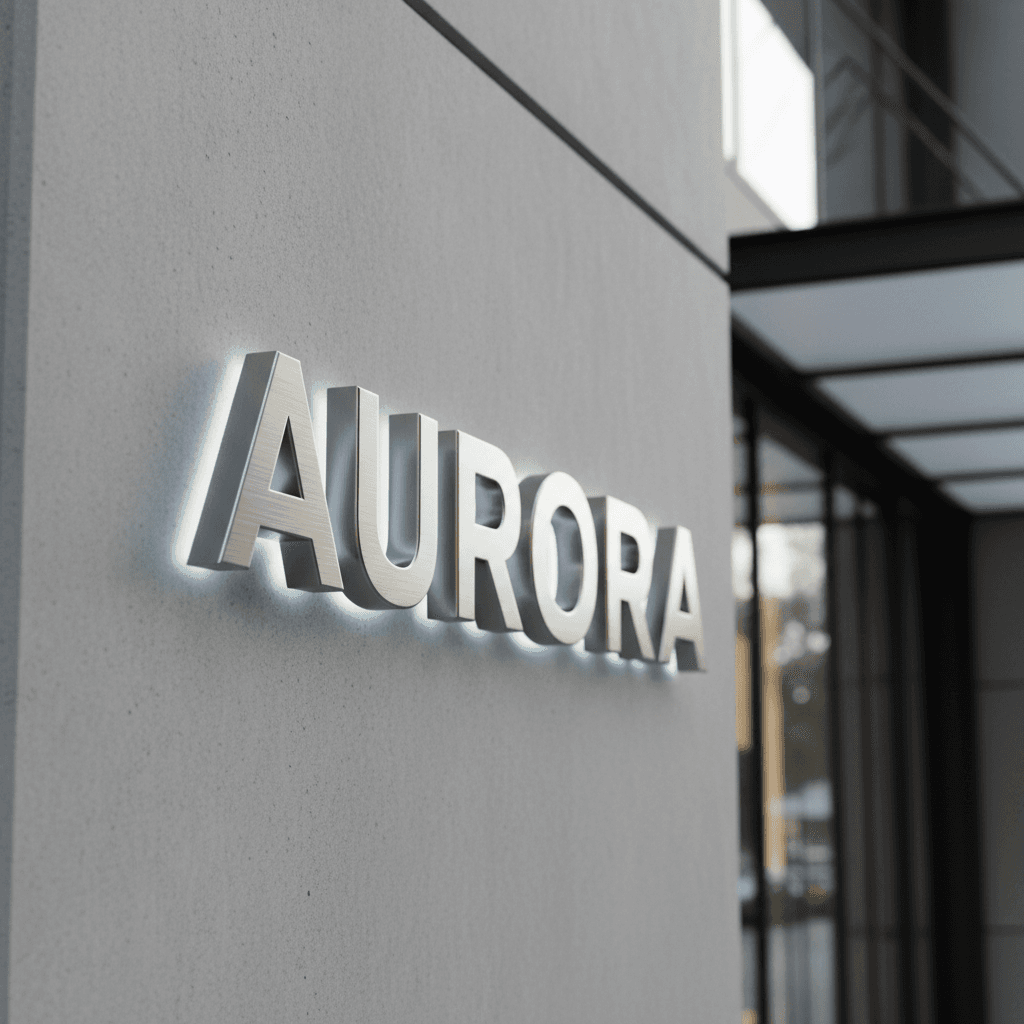 Stainless steel letters with corporate finish on facade