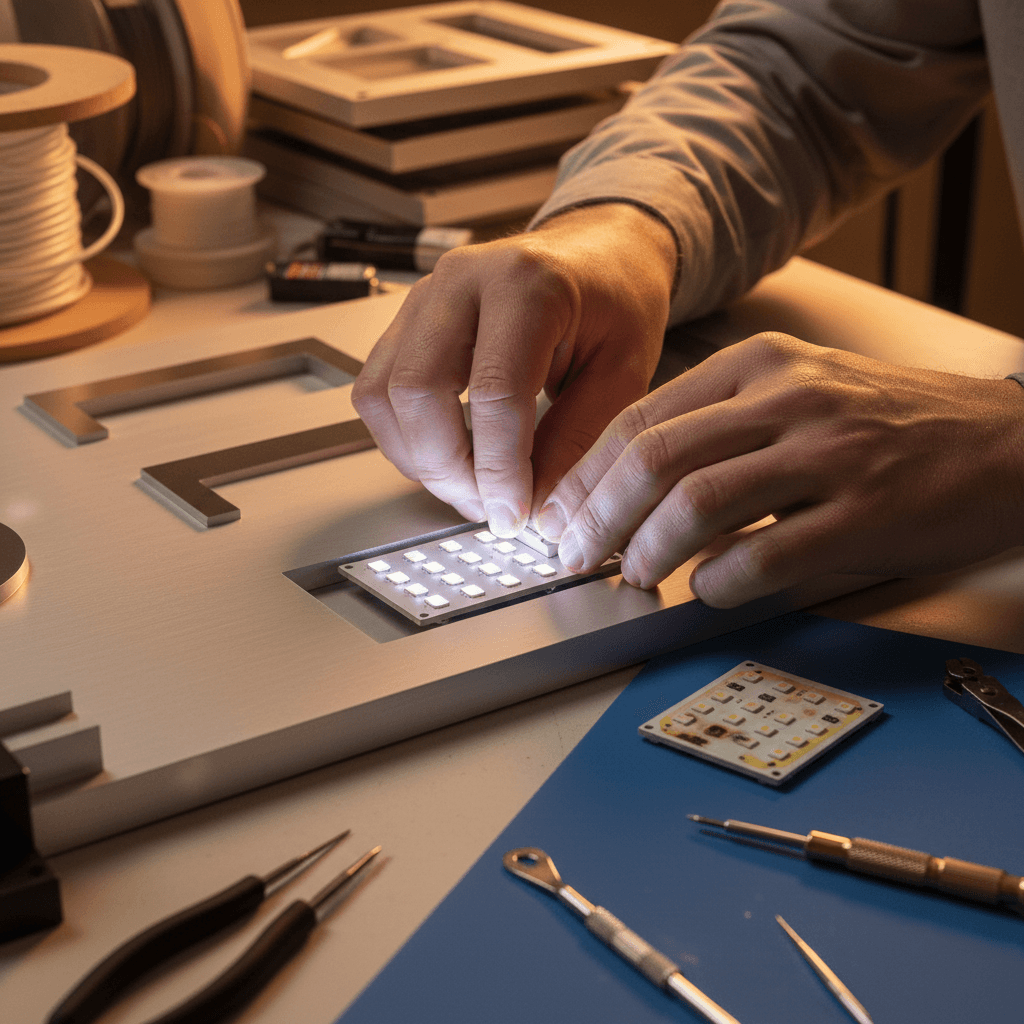 Installing replacement LED module into sign panel