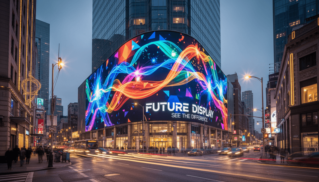 Programmable digital billboard displaying vibrant color content