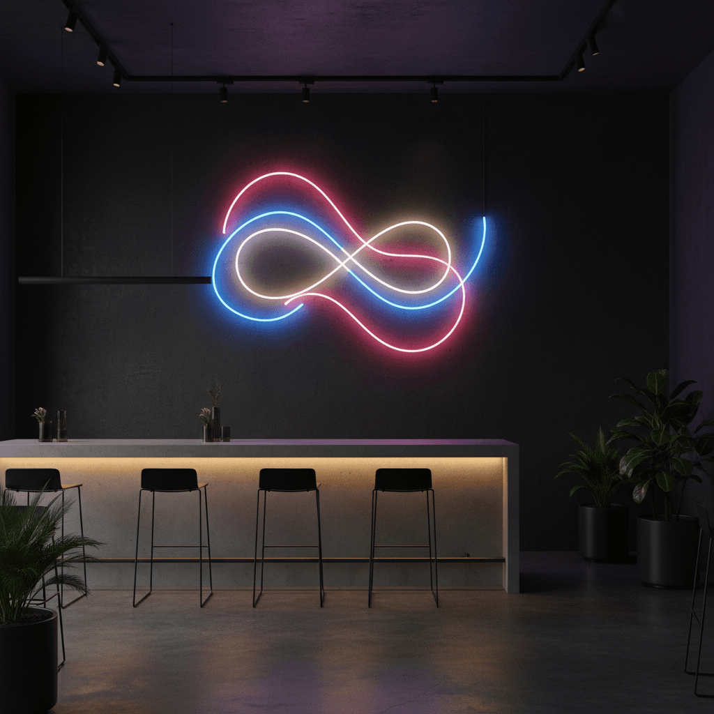 Neon flex art installation glowing in modern interior space