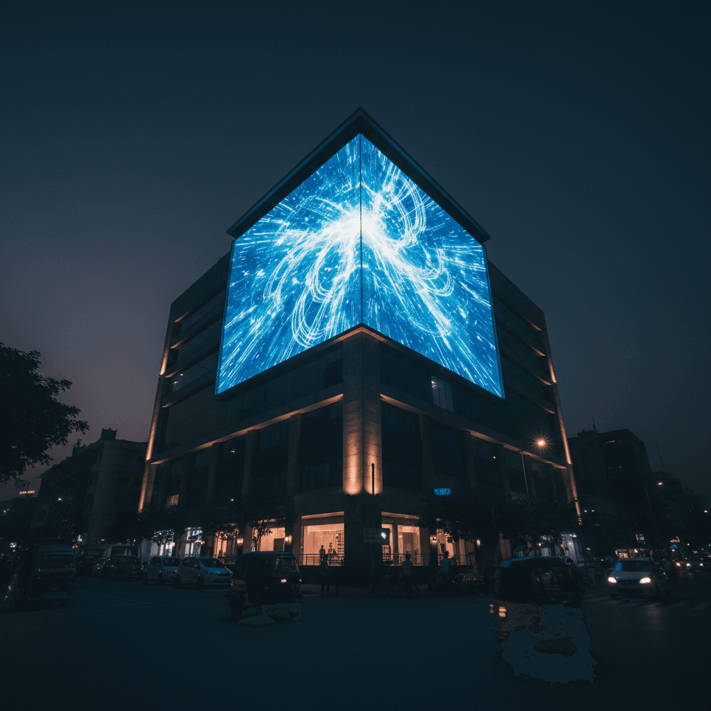 Digital billboard displaying at night in Hyderabad